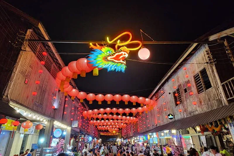 马来西亚华人街区的新年灯笼装饰